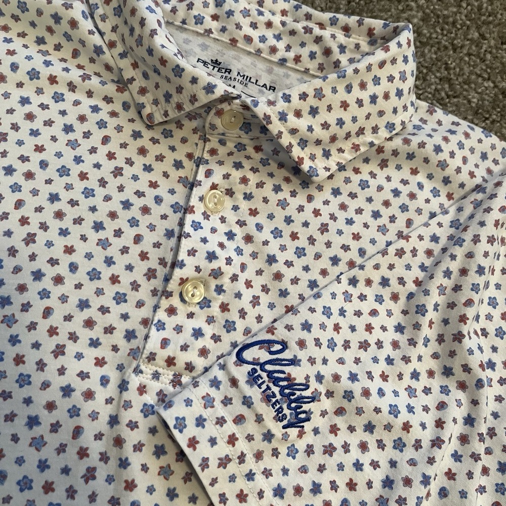 Peter Millar Men's M Seaside Pima Cotton Polo Shirt Clubby Seltzers Golf Logo